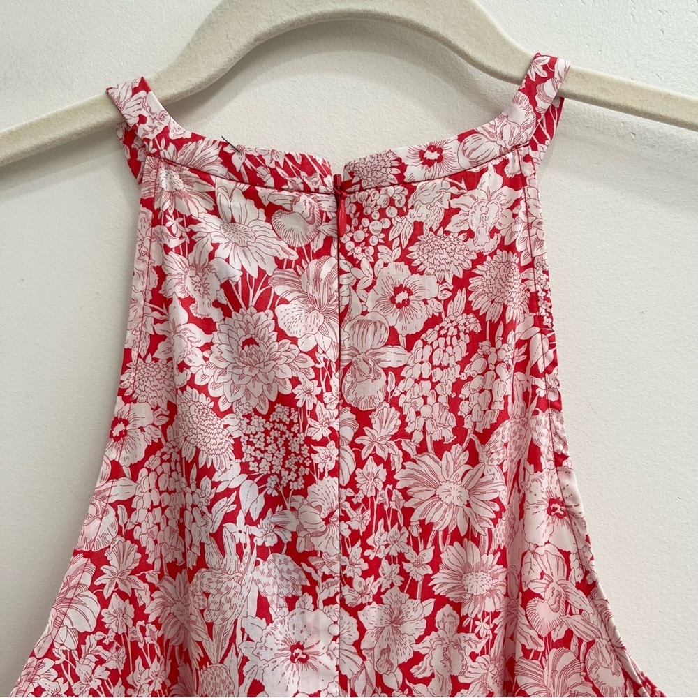 Liberty Fabric for Antonio Melani Red White Floral Tie Midi Dress Sleeveless 0 - Picture 6 of 11